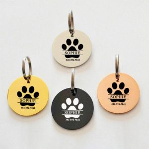 Ornaments |   Personalized Pet Collar Tag With Paw Print Customizable With Name And Phone Number Home & Living blackgoldplatedsilver