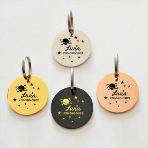 Ornaments |   Personalized Pet Dog Round Tag With Starry Sky Pattern Can Be Customized With Name Home & Living blackgoldplatedsilver