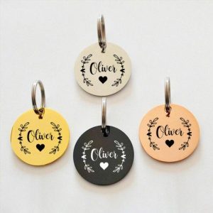 Ornaments |   Personalized Pet Dog Tag Round Label With Pet Name Added To The Dog Owner Home & Living blackgoldplatedsilver