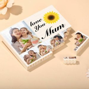 Ornaments |   Personalized Photo Rectangle Building Block Puzzle With Sunflower Pattern For Mom Home & Living Ornaments