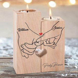 Ornaments |   Personalized Pinky Promise Couple Candle Holder Engrave Name Wooden Candlesticks Home & Living Ornaments