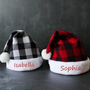 Ornaments |   Personalized Plaid Christmas Hat Customized Family Name Christmas Gift Home & Living Ornaments