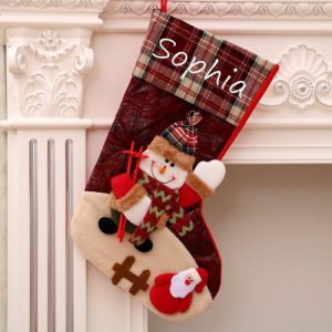 Ornaments |   Personalized Plaid Snowman Santa Claus Custom Name Christmas Socks Home & Living Ornaments