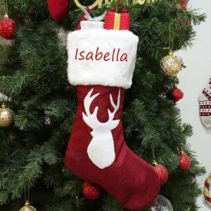 Ornaments |   Personalized Red Antlers Custom Name Christmas Socks Home & Living Ornaments