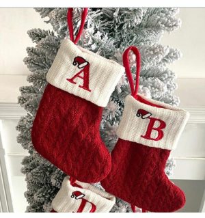 Ornaments |   Personalized Red Christmas Socks Custom Initials Cute Christmas Gift Home & Living Ornaments