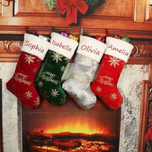 Ornaments |   Personalized Red Merry Christmas Custom Name Christmas Sock Home & Living Ornaments