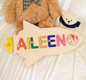 Ornaments |   Personalized Rocket Shape Baby Name Puzzle Custom Photo Cute Children’s Day Gift Home & Living Ornaments