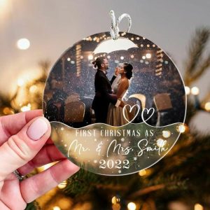 Ornaments |   Personalized Round Acrylic Ornament Custom Photo And Name Christmas Gift Home & Living Ornaments