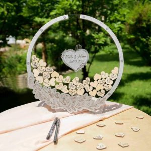 Ornaments |   Personalized Round Floral Wood Acrylic Custom Name Guest Book Home & Living Ornaments