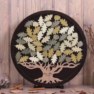 Ornaments |   Personalized Round Wedding Guest Book With Leaf Inserts Warm Gift Home & Living Ornaments