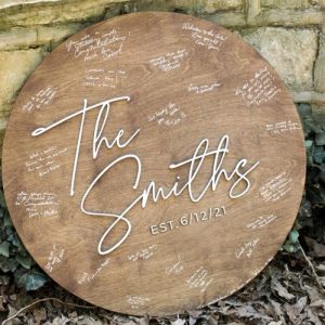 Ornaments |   Personalized Round Wooden Guest Book Custom Last Name For Couples Home & Living Ornaments