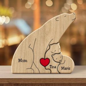 Ornaments |   Personalized Single Parent Bear Family Wooden Puzzle Warming Gift For Mom Home & Living Ornaments