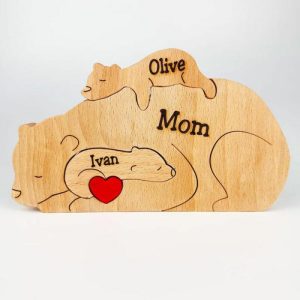 Ornaments |   Personalized Sleeping Bear Family Wooden Puzzle For Warm Christmas Gifts Home & Living Ornaments