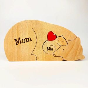 Ornaments |   Personalized Sleeping Bear Family Wooden Puzzle Warm Christmas Gift For Mom Home & Living Ornaments