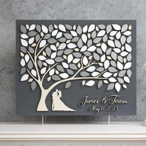 Ornaments |   Personalized Square Wedding Guest Book With Leaf Inserts Warm Gift Home & Living Ornaments