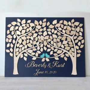 Ornaments |   Personalized Square Wedding Guestbook With Leaf Inserts For A Sweet Wedding Home & Living Ornaments