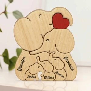 Ornaments |   Personalized Warm Elephant Family Wooden Puzzle Gift For Christmas Home & Living Ornaments