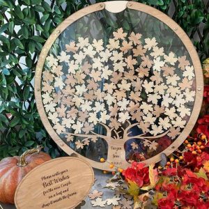 Ornaments |   Personalized Wedding Guest Book With Maple Leaf Shape Insert Wedding Favor Home & Living Ornaments