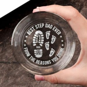 Ornaments |   Personalized Whiskey Glass Best Stepdad Ever With Custom Footprint Warm Father’s Day Gift Home & Living Ornaments