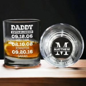 Ornaments |   Personalized Whiskey Glass Custom Dad Established With Kid Name And Date Warm Father’s Day Gift Home & Living Ornaments