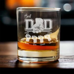 Ornaments |   Personalized Whiskey Glass Custom Fist Bump Dad And Kids Design Perfect Gift For Father’s Day Home & Living Ornaments