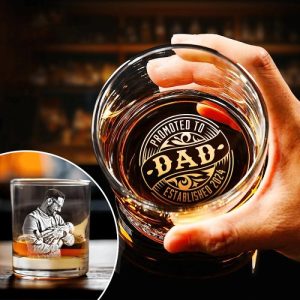 Ornaments |   Personalized Whiskey Glass Custom Photo Promoted To Dad Est Design Warm Father’s Day Gift Home & Living Ornaments