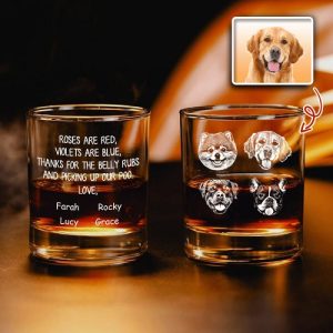 Ornaments |   Personalized Whiskey Glass Custom Photo Roses Are Red Violets Are Blue For Dear Pet Lover Dad Home & Living Ornaments