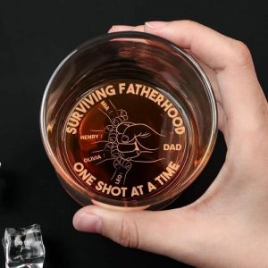 Ornaments |   Personalized Whiskey Glass Surviving Fatherhood One Shot At A Time Perfect Father’s Day Gift Home & Living Ornaments