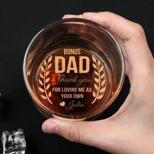 Ornaments |   Personalized Whiskey Glass Thank You For Loving Me As Your Own Warm Gift For Father’s Day Home & Living Ornaments