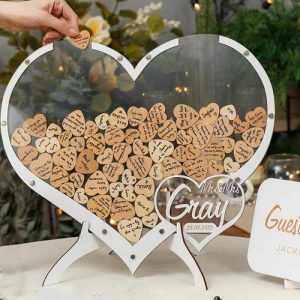 Ornaments |   Personalized White Heart Shaped Wedding Guest Book With Heart Insert Wedding Gifts Home & Living Ornaments