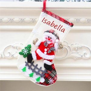 Ornaments |   Personalized White Santa Snowflake Pine Custom Name Christmas Socks Home & Living Ornaments