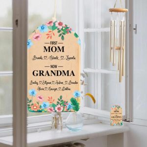 Ornaments |   Personalized Wind Chime First Mom Now Grandma With Flowers Decor And Custom Names For Granny Home & Living 1 Name