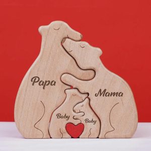 Ornaments |   Personalized Wooden Bear Family Puzzle Cute Gift For Parents Home & Living Ornaments