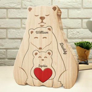 Ornaments |   Personalized Wooden Bear Family Puzzle Warm Gift For Father’s Day Home & Living Ornaments