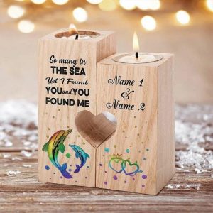 Ornaments |   Personalized Wooden Candle Holder Custom Name With Dolphin Pattern Home & Living Ornaments