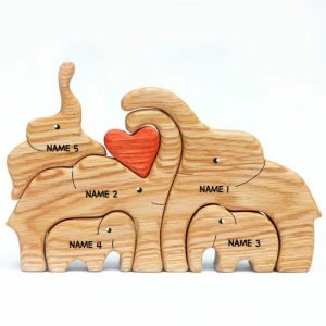 Ornaments |   Personalized Wooden Elephant Custom Family Names Heartwarming Gift Home & Living Ornaments