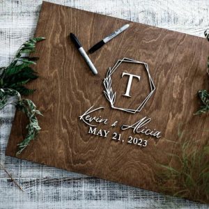 Ornaments |   Personalized Wooden Guest Book Custom Couple Name And Date Wedding Gifts Home & Living Ornaments