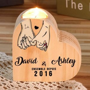 Ornaments |   Personalized Wooden Heart Candle Holder Pinky Promise Couple Candlesticks Home & Living Ornaments