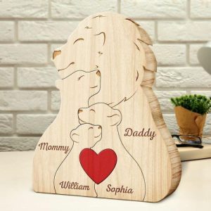 Ornaments |   Personalized Wooden Lion Family Puzzle Warm Gift For Father’s Day Home & Living Ornaments