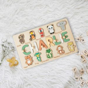 Ornaments |   Personalized Wooden Name Puzzle Toy Customized Animal Full Body And Kids Name Christmas Gift For Boys Home & Living Ornaments