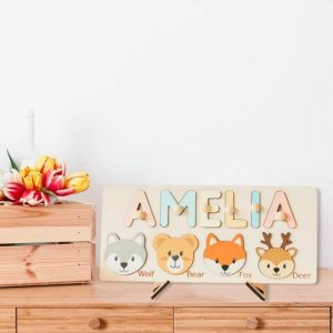 Ornaments |   Personalized Wooden Name Puzzle Toy Gift Customized Cute Animal Head Christmas Gift Home & Living Ornaments