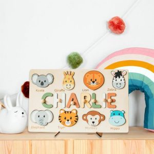 Ornaments |   Personalized Wooden Name Puzzle Toy Gift Customized Cute Animal Head Christmas Gift For Kids Home & Living Ornaments