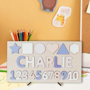 Ornaments |   Personalized Wooden Name Puzzle Wooden Geometric Shape Numbers Baby Puzzle Toys Gift Home & Living Ornaments