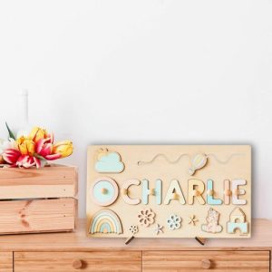 Ornaments |   Personalized Wooden Name Puzzle Wooden Rainbow Unicorn Castle Girl Puzzle Toys Gift Home & Living Ornaments