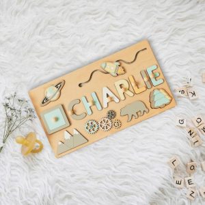 Ornaments |   Personalized Wooden Name Puzzle Wooden Rocket Animal Baby Puzzle Toys Gift Home & Living Ornaments