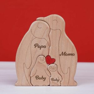 Ornaments |   Personalized Wooden Penguin Family Puzzle Cute Gift For Parent Home & Living Ornaments