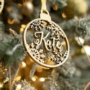 Ornaments |   Personalized Wooden Round Custom Name Christmas Decoration With Snowflake Pattern Home & Living Ornaments