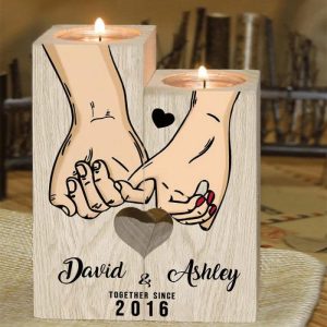 Ornaments |   "Pinky Promise" Personalized Couple Candle Holder Engrave Name Wooden Candlesticks Home & Living Ornaments