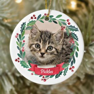 Ornaments |   Round Christmas Decoration Custom Pet Photo With Beautiful Leaf Pattern Home & Living Ornaments