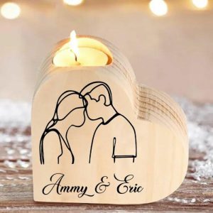 Ornaments |   Simple Drawing Personalized Couple Wooden Heart Candlestick Minimalist Style Romantic Gift Home & Living Ornaments